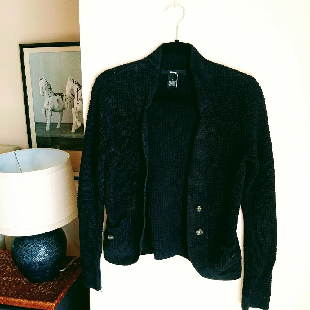 Black knit cardigan.